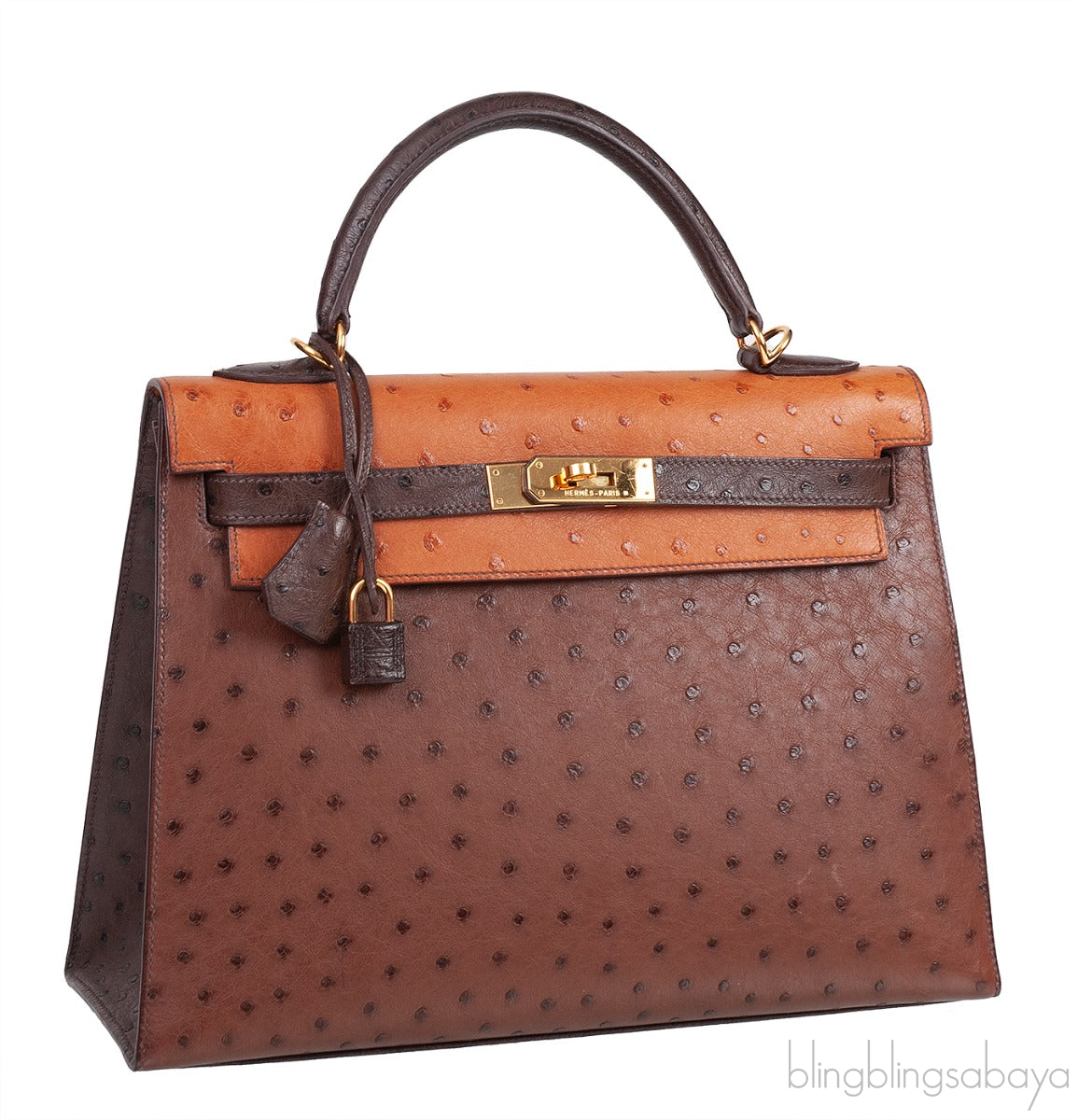 Hermes Kelly 32 Chocolate Natural and Dark Brown Ostrich GHW