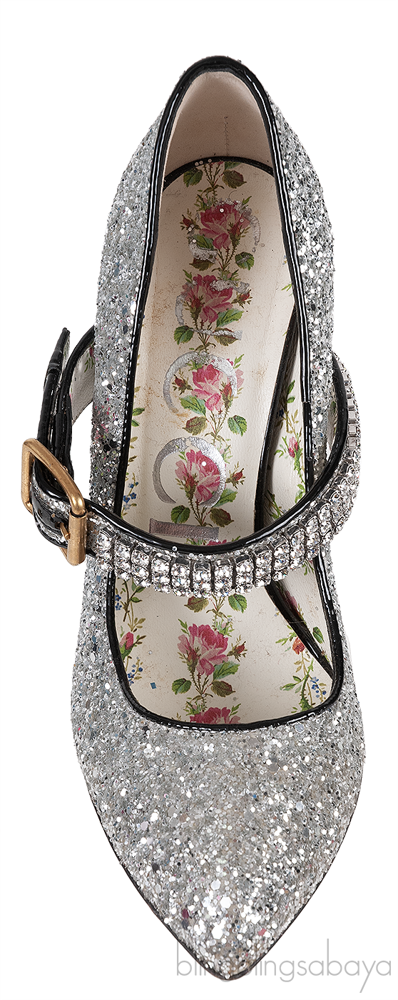 Gucci Silver Sylvie Glitter Crystal Heels