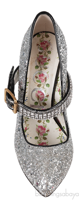 Gucci Silver Sylvie Glitter Crystal Heels