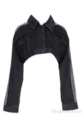 Black Denim Crystal Shoulder Crop Jacket