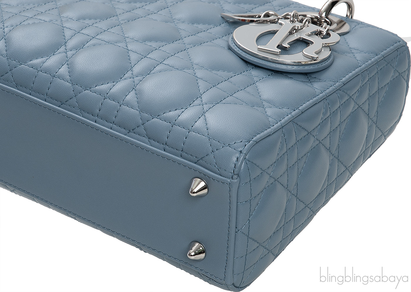 Christian Dior Lady Dior Two Tone Slate Blue And Grey Cannage Shoulder Bag