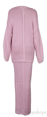 Light Pink Cable-knit Sweatshirt and Midi Skirt