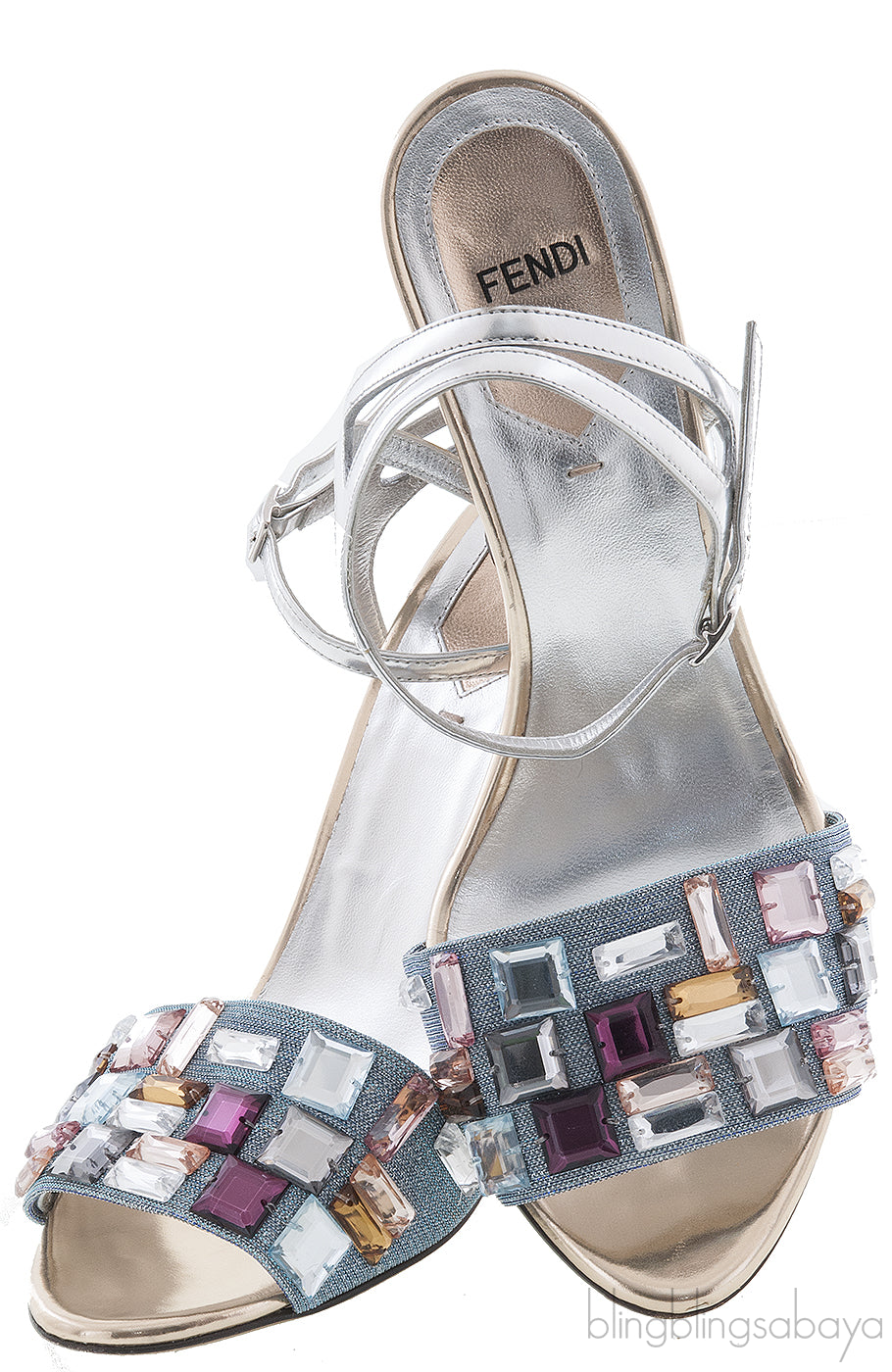 Sculpture Silver Metallic Crystal Sandals