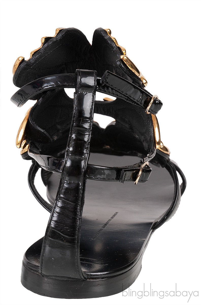 Ans Cruel Gold Metal Leaf Strappy Flat Sandals