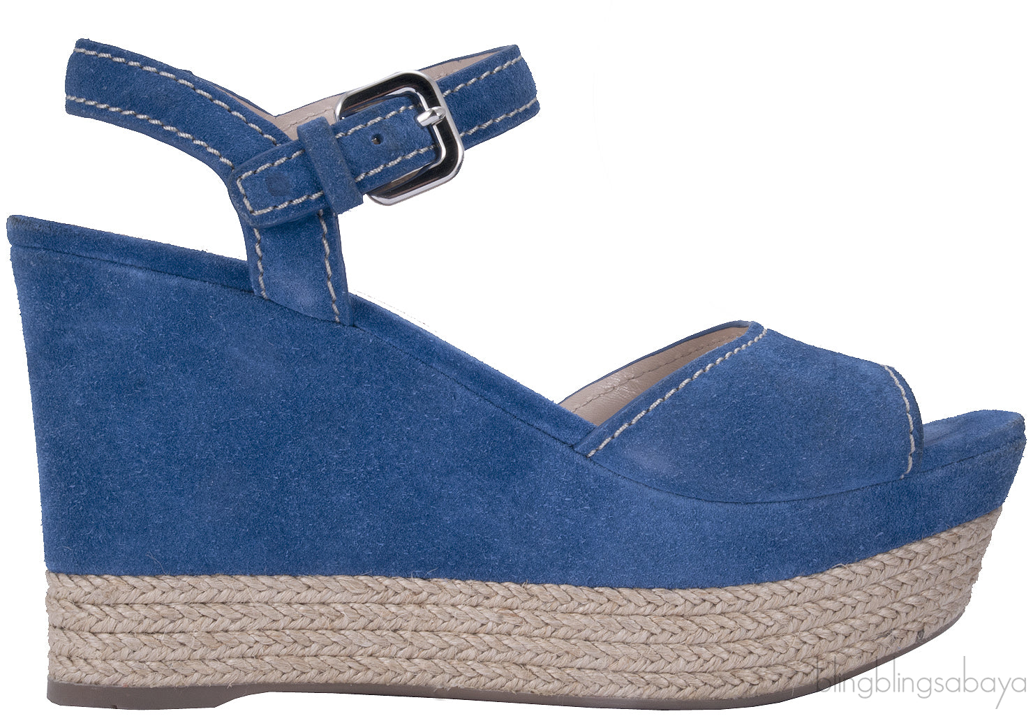 Blue Suede Wedge Sandals
