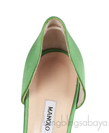 Manolo Blahnik Sedaraby Green Satin Crystal Pump