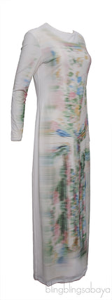 Blurred Print Mesh Long Tube Dress