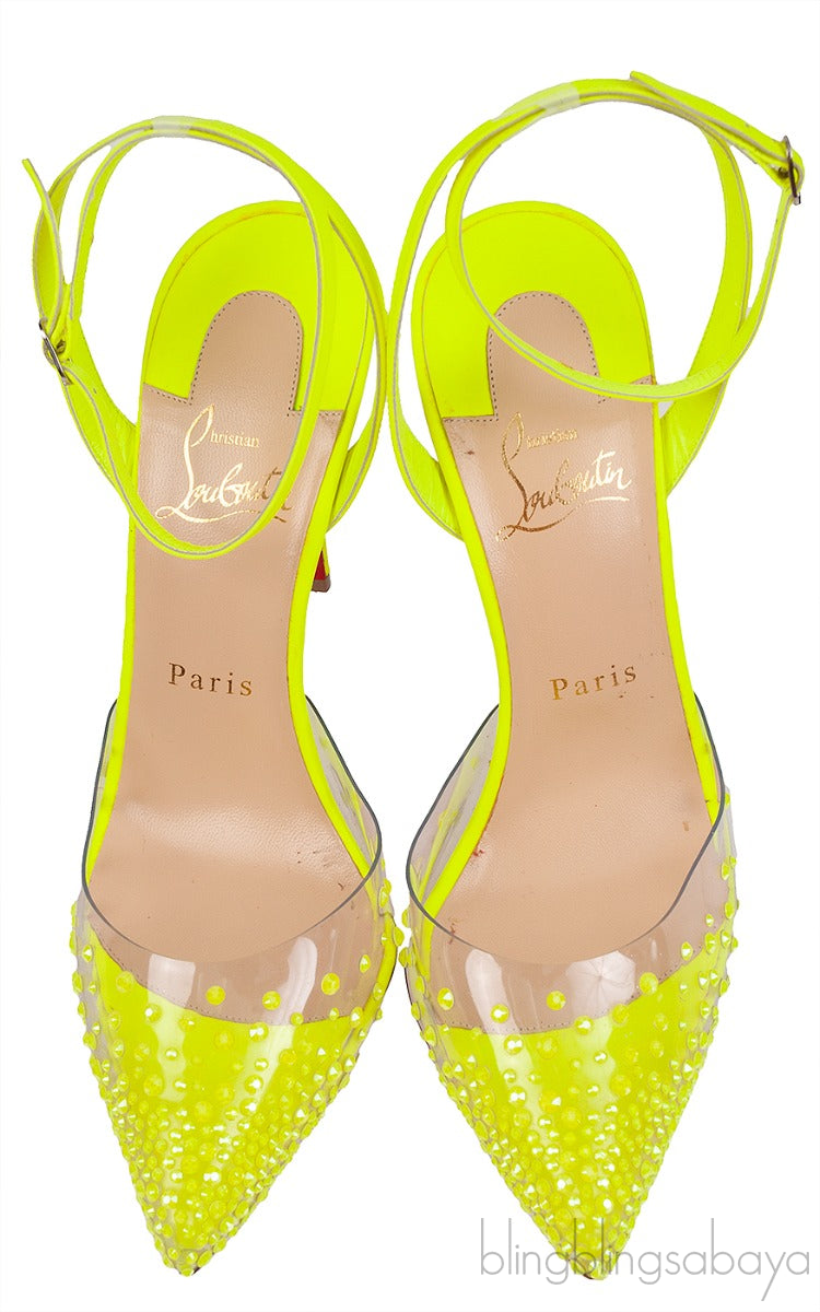 PVC Crystal Neon Green Slingback Heels