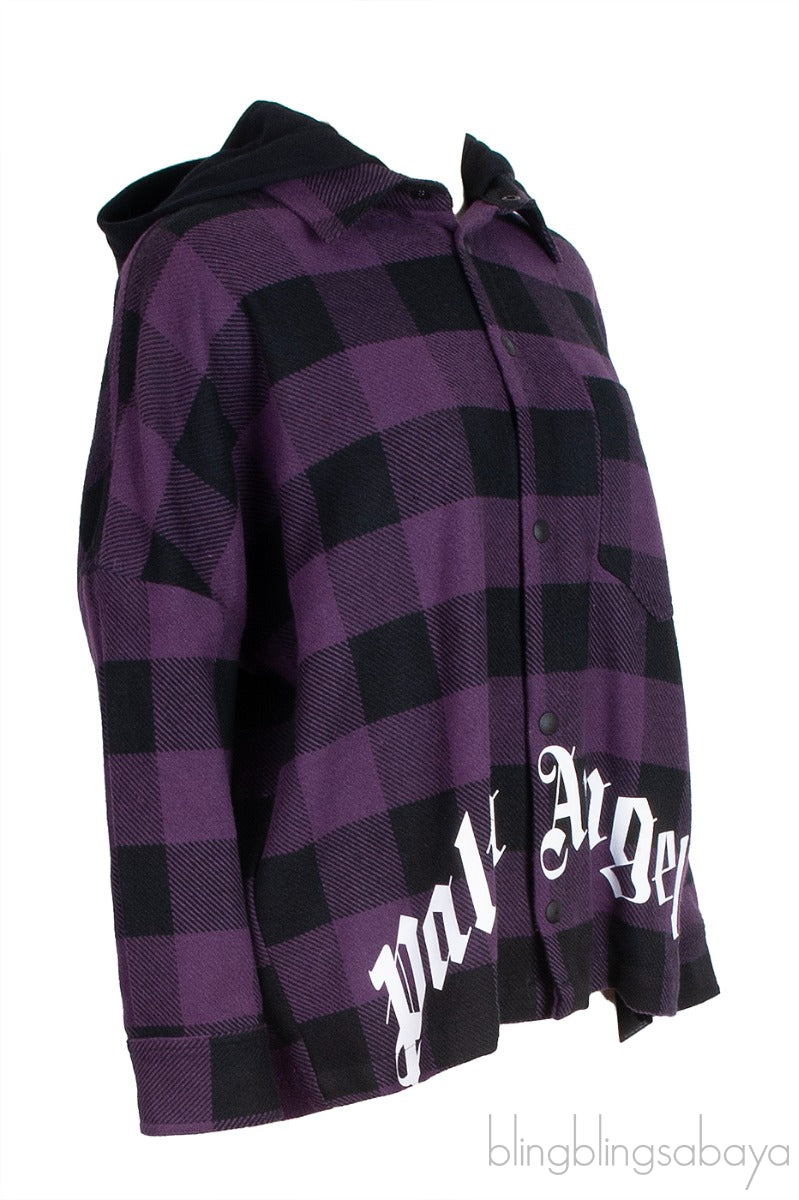 Palm Angels Purple Check Print Hoodie