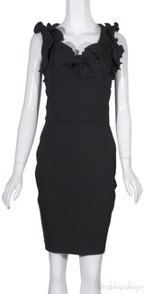 Black Stretched Ruffled Sheath Dress