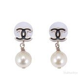 Black CC Pearl Drop Earrings