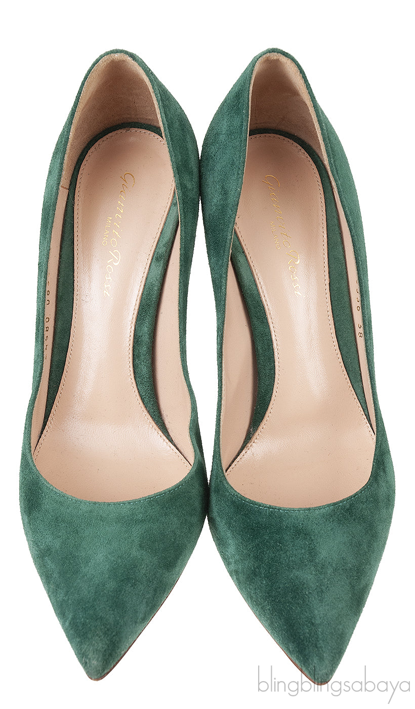 Emerald Suede Pointed Toe Heels