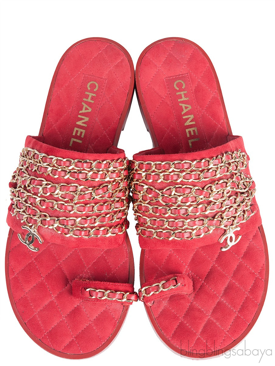 Red Suede & Chain Sandals
