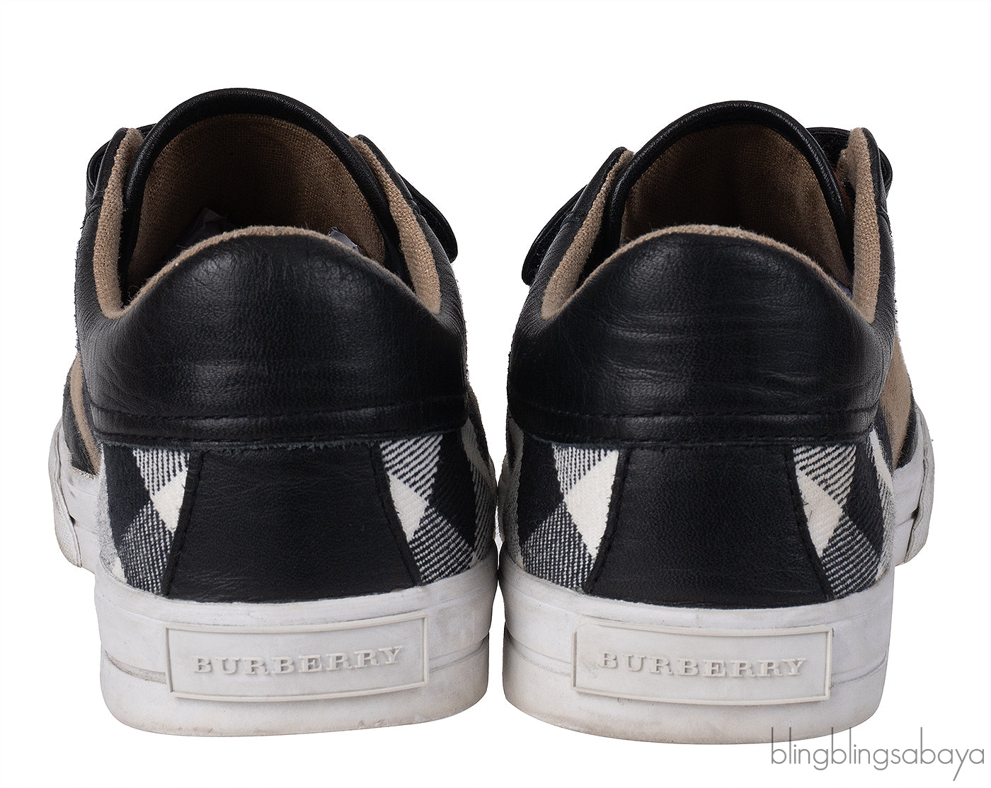 Burberry Kids Nova Check Print Strap Leather Sneakers
