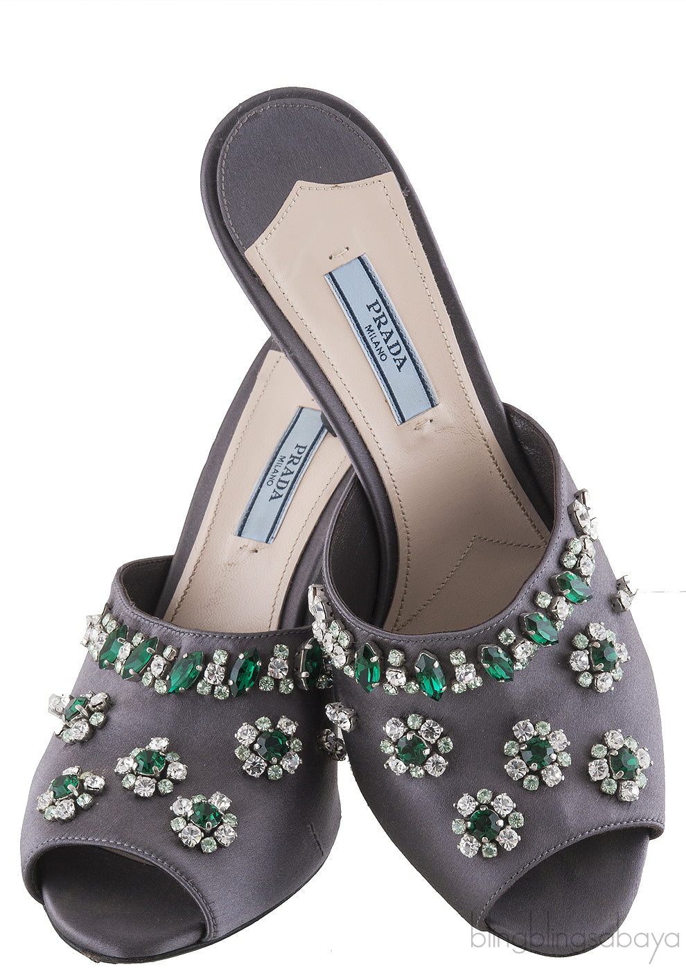 Grey Floral Crystal Slip on Sandals