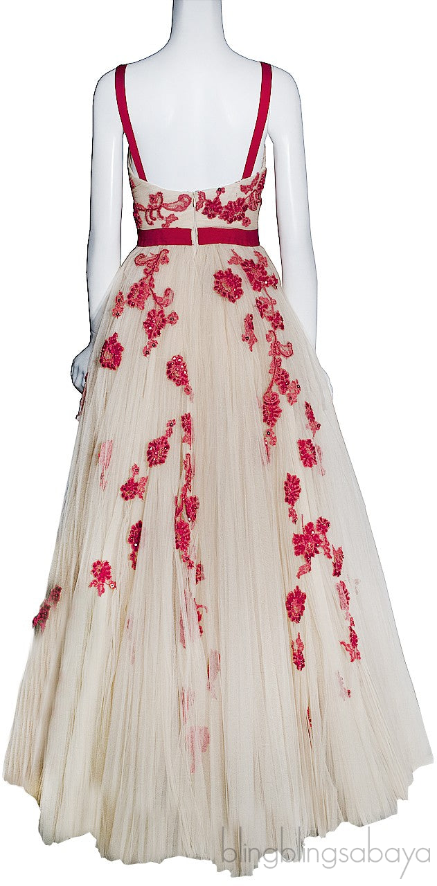 Floral Applique Nude Gown