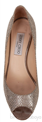 Silver Glittery Peep Toe Pump