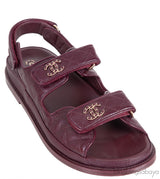 Quilted Leather CC Velcro Burgundy Sandals