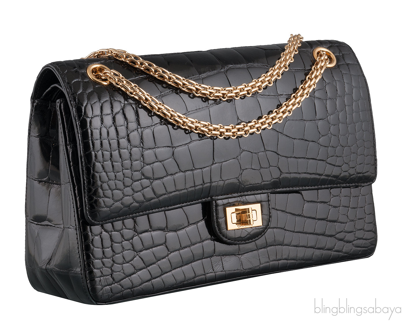 2.55 Black Croc Large Bag