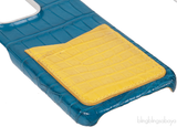Bi-color Card Holder Blue Crocodile iPhone 15 Pro max Case
