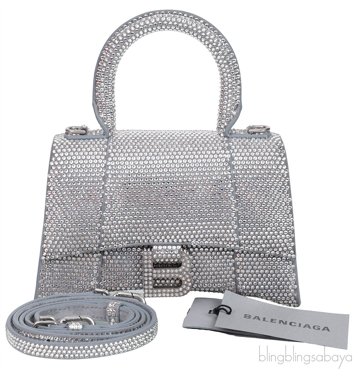 Hourglass XS Silver Rhinestone Suede Calfskin