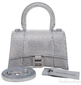 Hourglass XS Silver Rhinestone Suede Calfskin