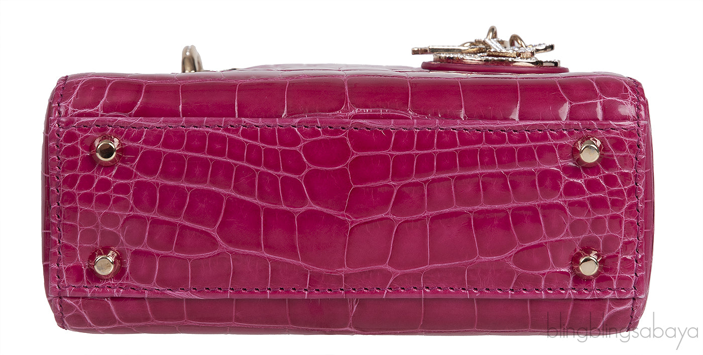 Lady Dior Mini Cherry Sorbet Crocodile GHW