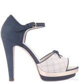 Toile & Leather Peep Toe Pump
