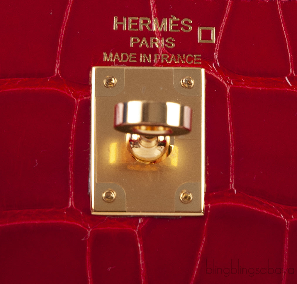Kelly 25 Red Braise Crocodile GHW