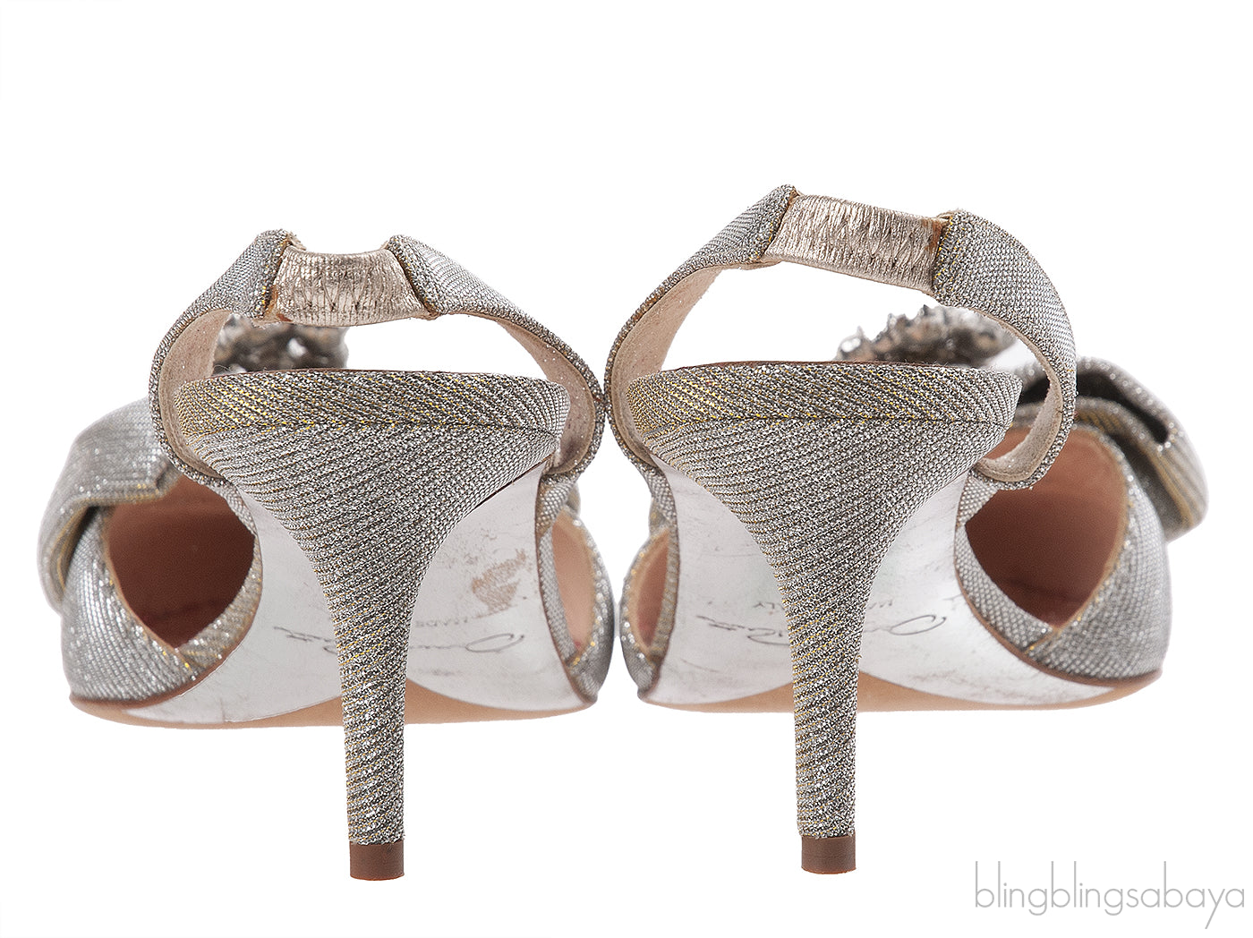 Oscar dela Renta Silver Gold Bow Slingback Heels