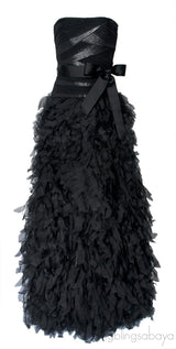 Black Silk Chiffon Strapless Dress
