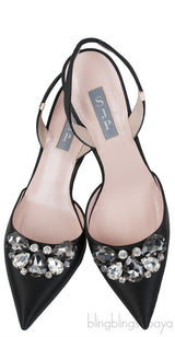 Black Crystal Pointed Toe Slingback
