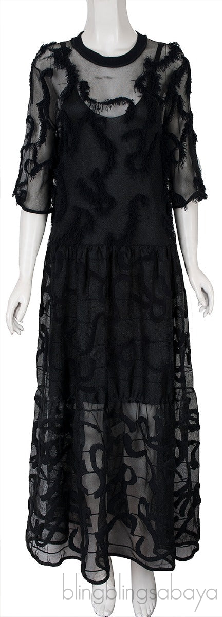 Sheer Tiered Black Dress