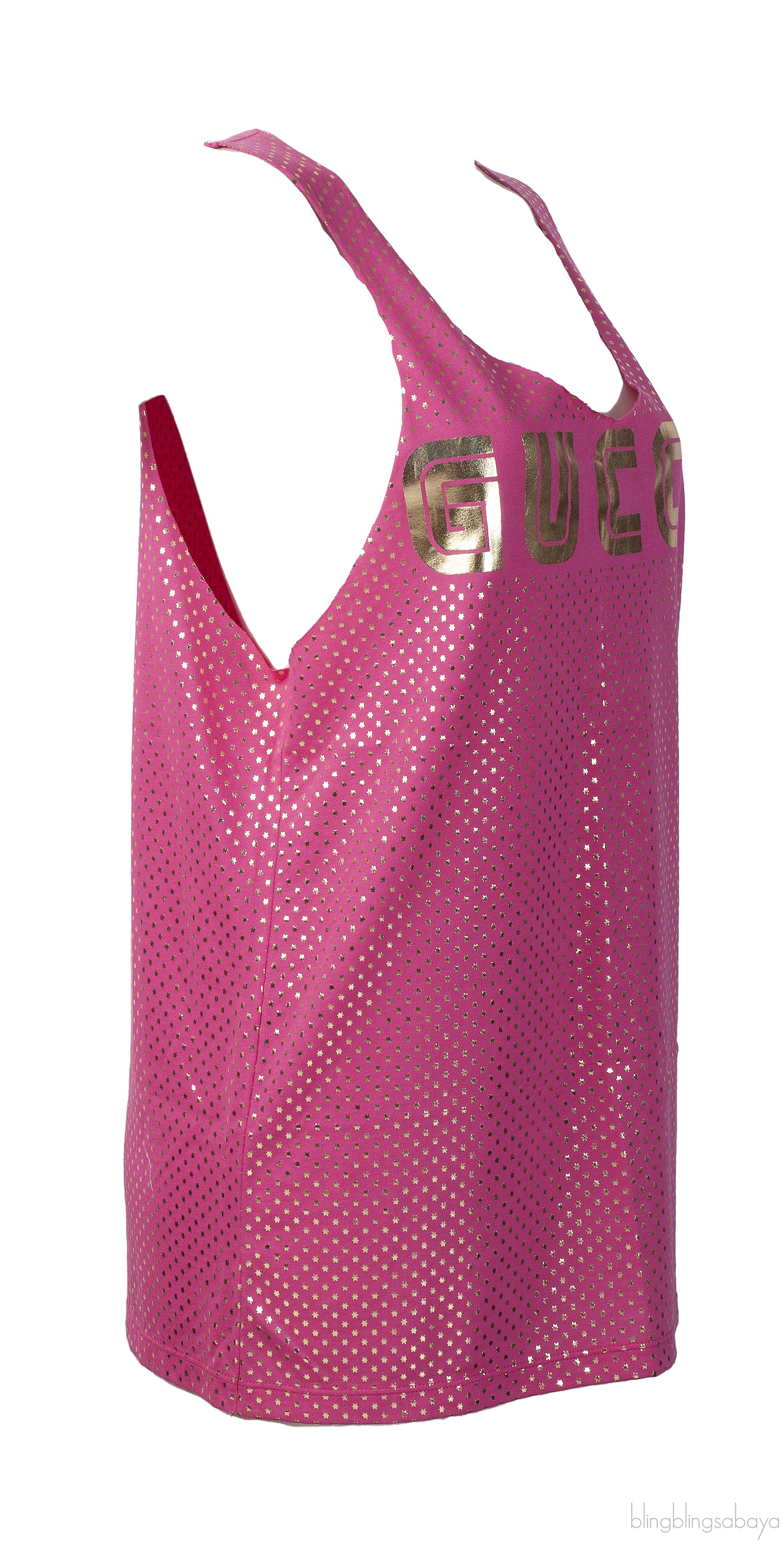 Gucci Pink Guccy and Star Metallic Gold Tank Top