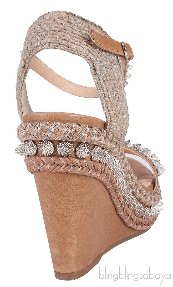 Beige Cordillera Studded Wedge Sandals