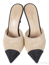 CHANEL BEIGE AND BLACK SUEDE POINTED MULE