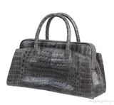 Crocodile Grey Frame Top Handbag