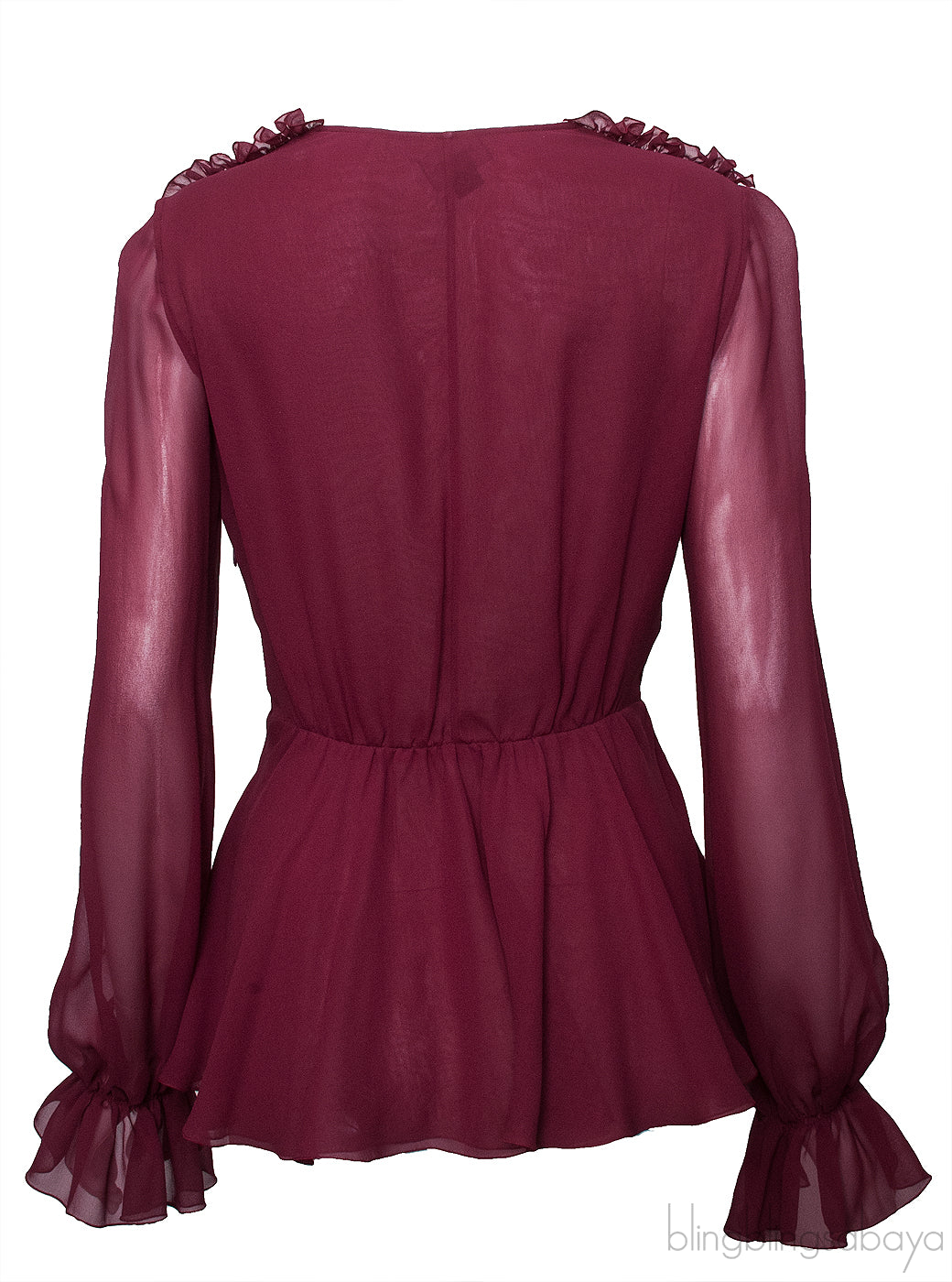 Burgundy Silk Peplum Blouse