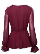 Burgundy Silk Peplum Blouse