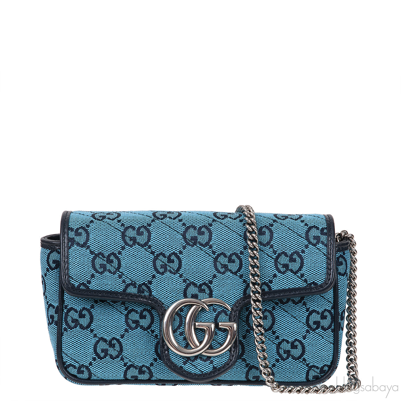 Blue GG Marmont Super Mini Bag PHW