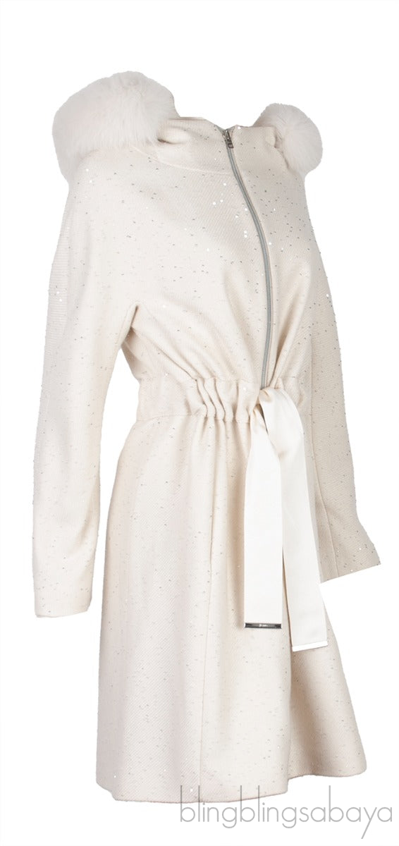 White Sequin Embellished Coat