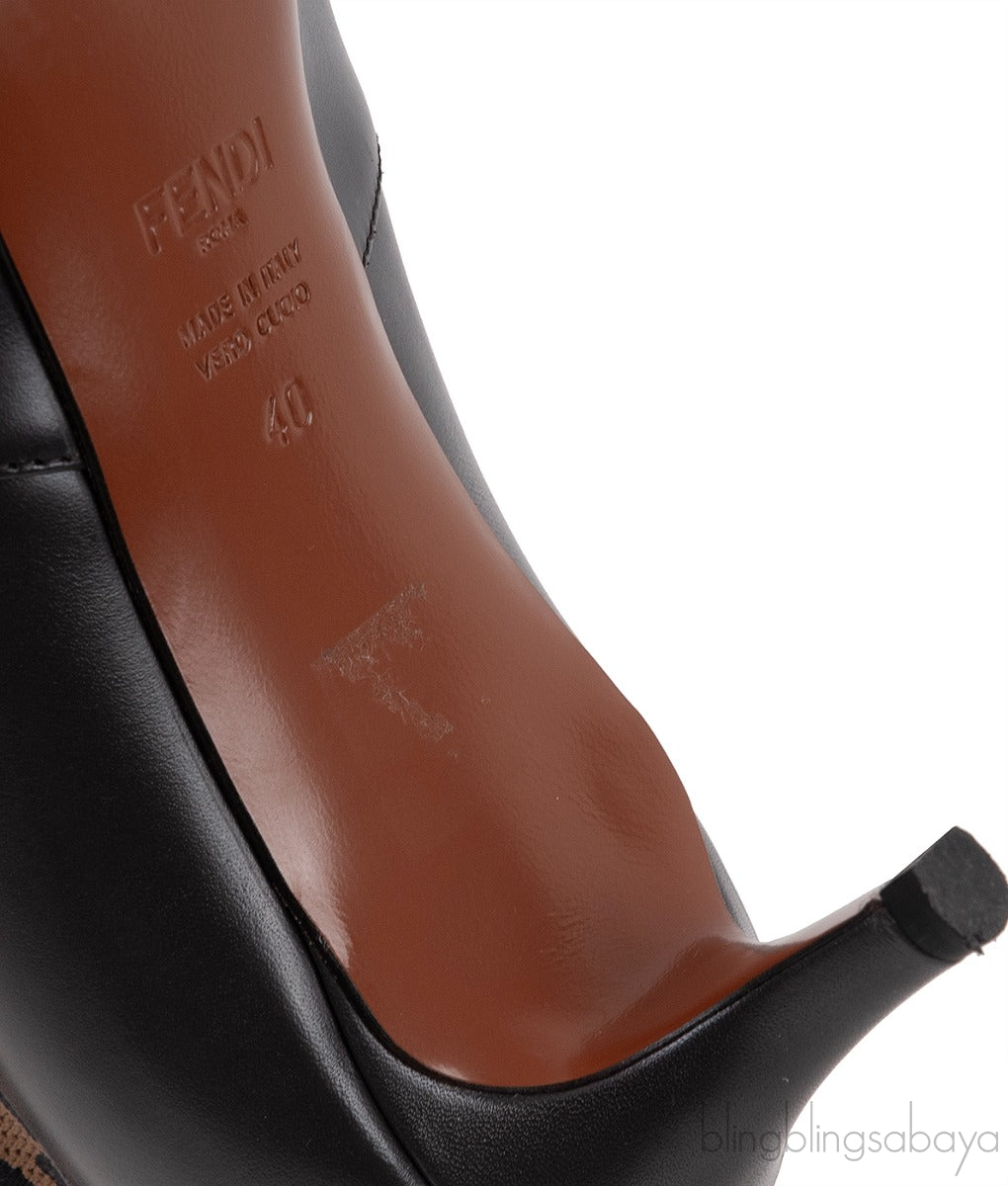 FF Brown Monogram Zucca Logo Print Kitten Boots