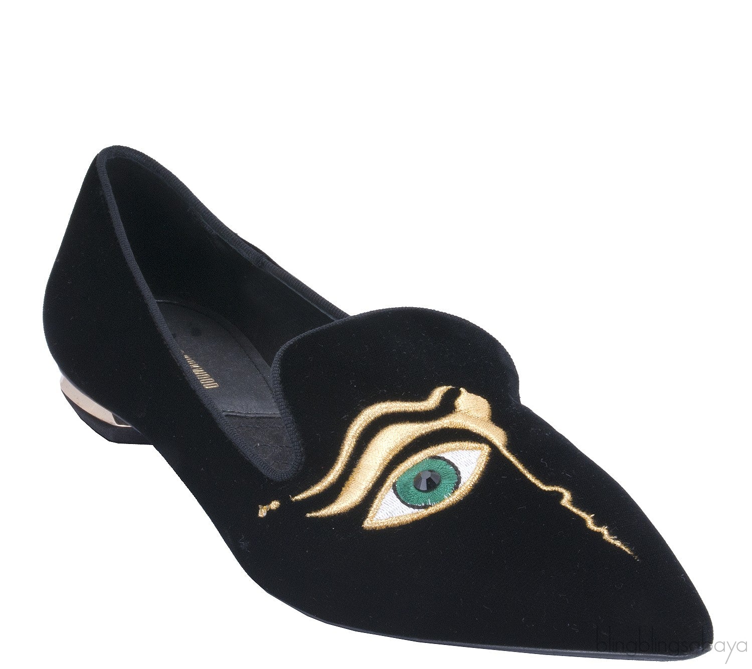 Eye Pointed Toe Velvet Flat