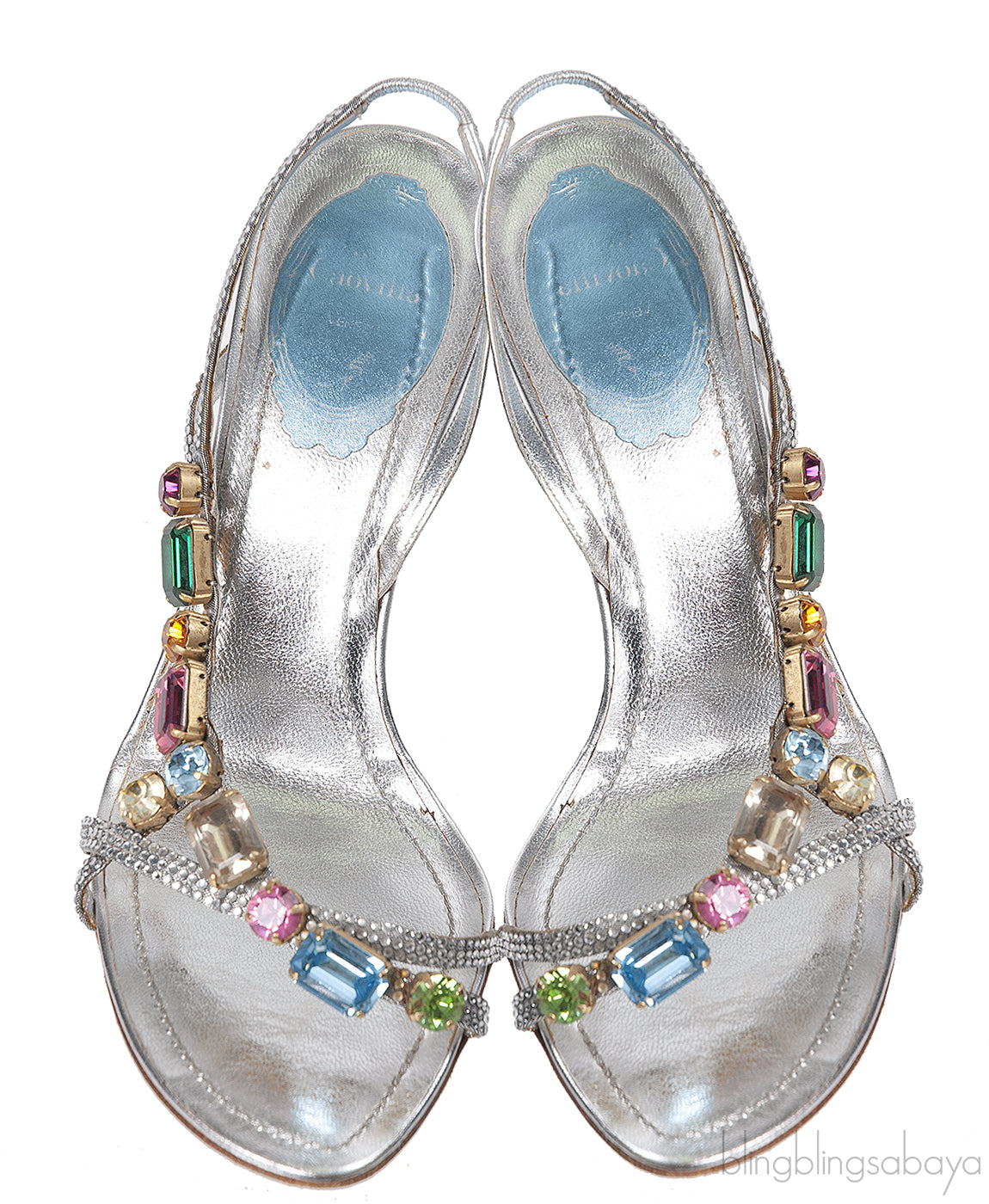 Rene Caovilla Metallic Silver Crystal Embellished Sandals