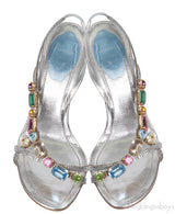 Rene Caovilla Metallic Silver Crystal Embellished Sandals