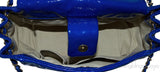 Blue Patent Puzzle Quilted Flap Bag