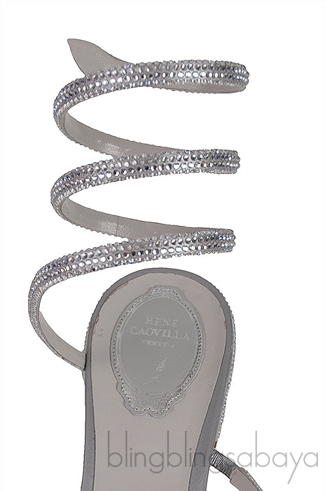 Silver Crystal Embellished Mid-Heel Sandals