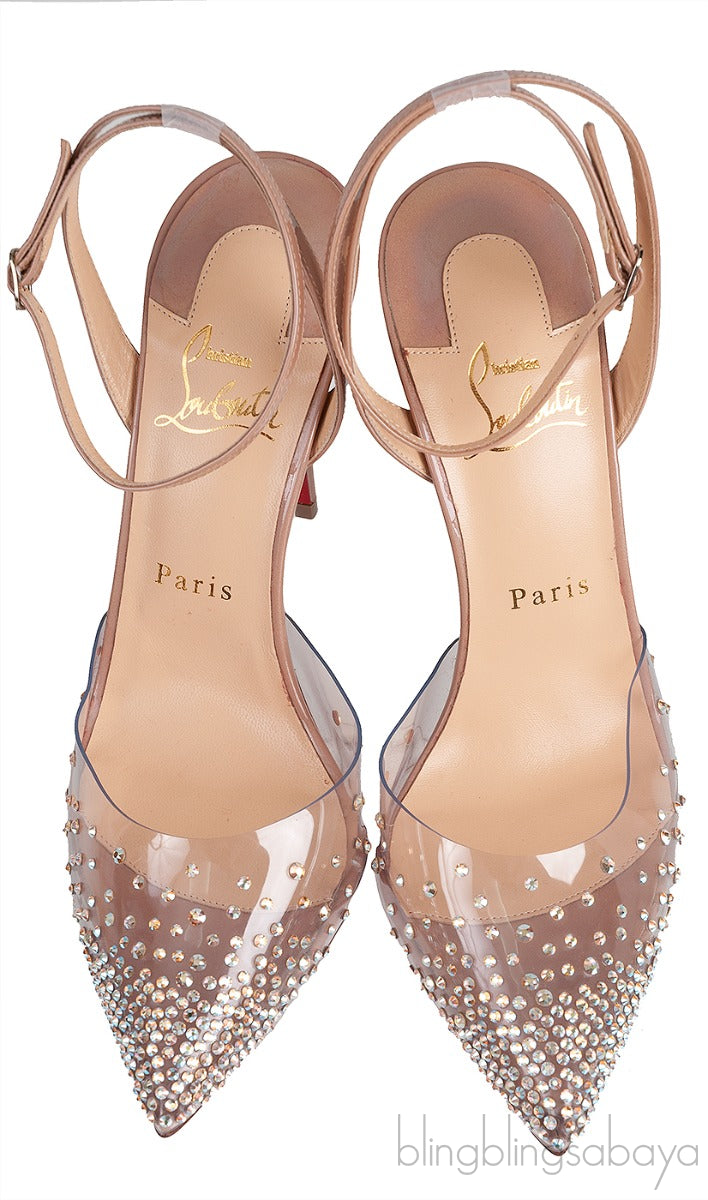 Nude PVC Crystal Slingback Heels