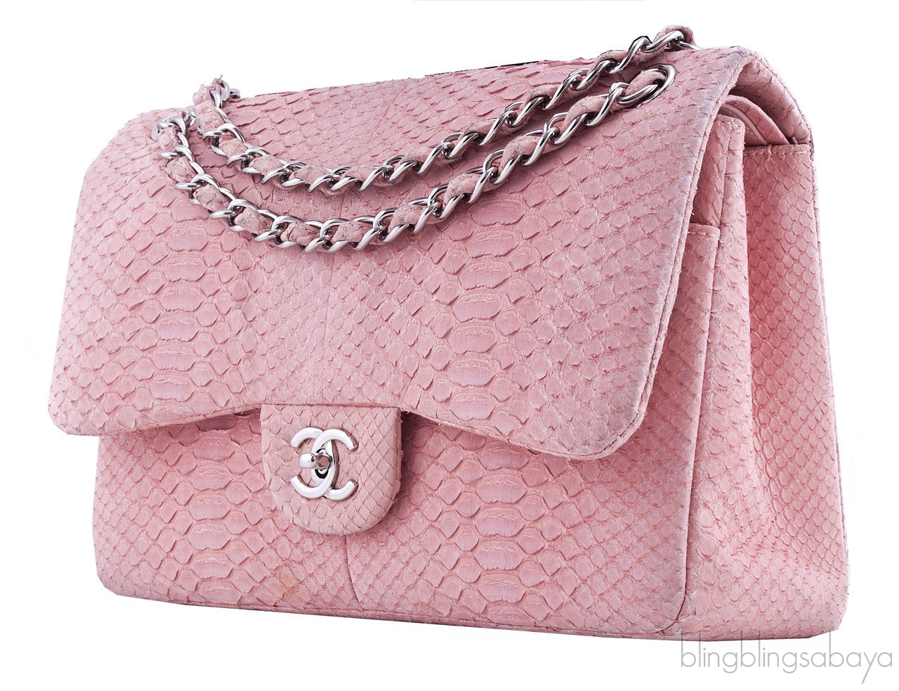 Classic Jumbo Pink Python Flap Bag