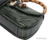 Gucci Forest Green Medium Crocodile Bamboo Top Handle Bag